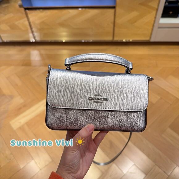 NWT Coach Mini Josie Top Handle Bag In Signature Canvas CCK68 Gray/Silver - Picture 1 of 7